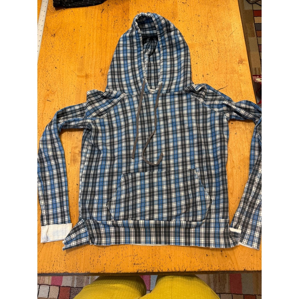 Frank & Eileen Tee Lab S Limited Edition  Blue Plaid Cotton Pullover Hoodie